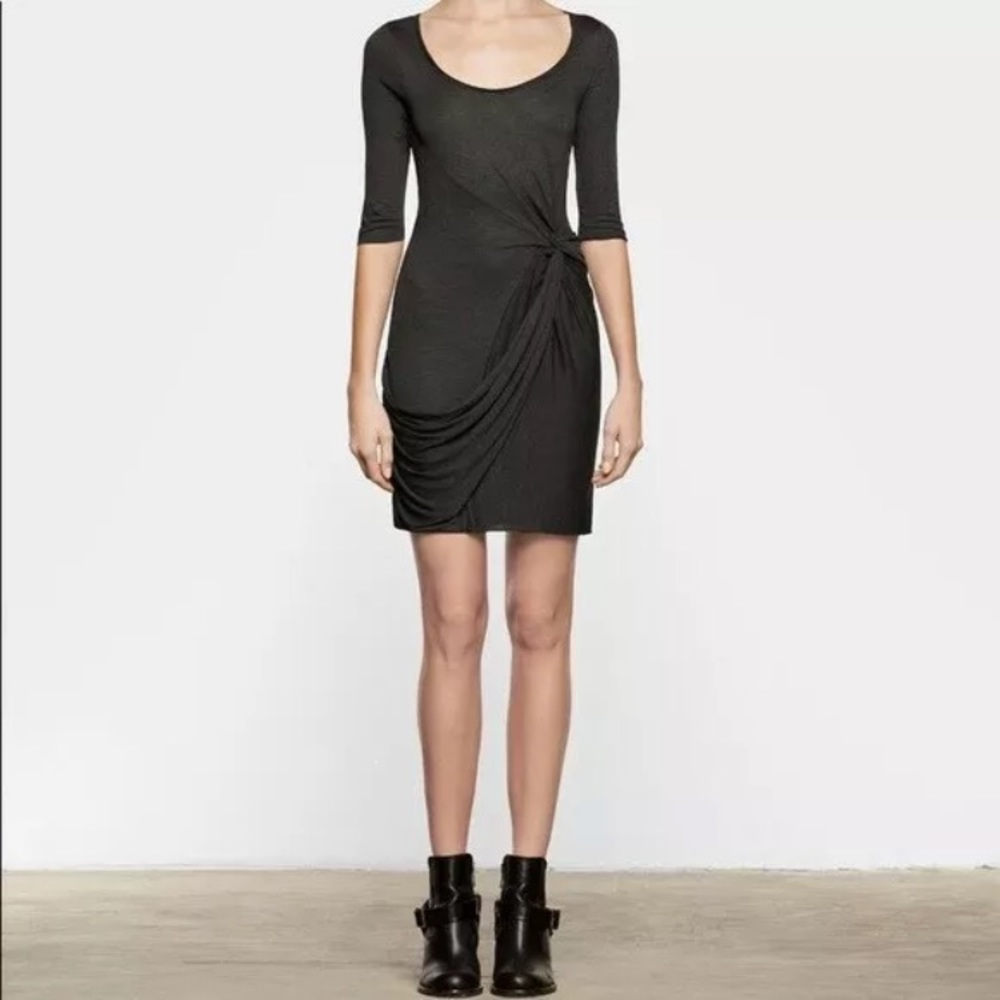 AllSaints Dark Gray Fitted Twain Jersey Dress - Picture 1 of 8